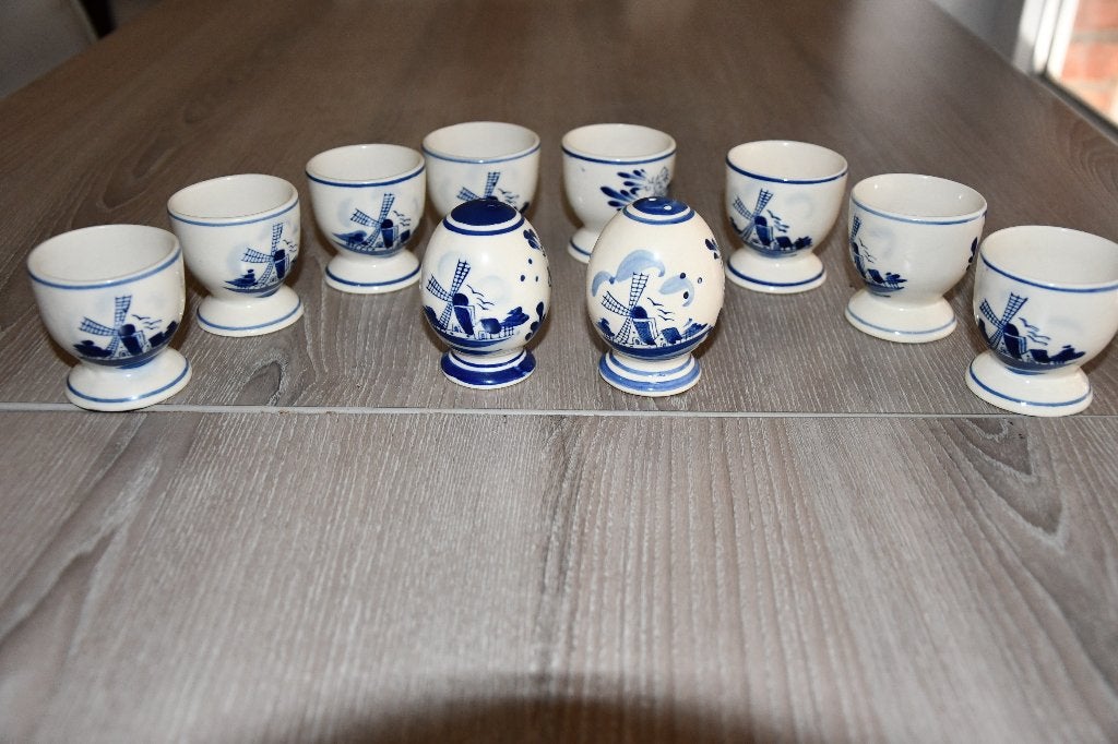 8 EIERDOPJES DELFTS BLAUW, Ophalen, Zo goed als nieuw, Blauw