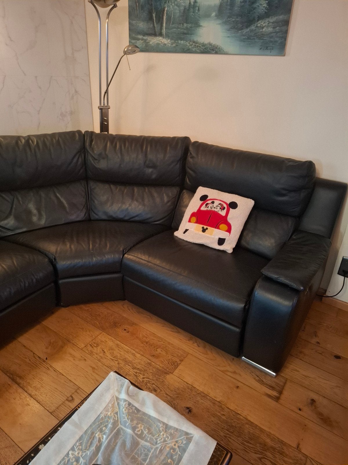 fauteuil en L cuir noir avec 2 relax electriques, 75 à 100 cm, 125 cm ou plus, Comme neuf, Enlèvement