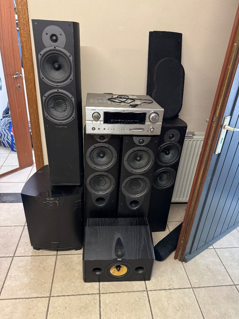 Wharfedale Diamond + B&W Center + Denon Receiver + Subwoofer, Ophalen, Gebruikt, Subwoofer, Wharfedale