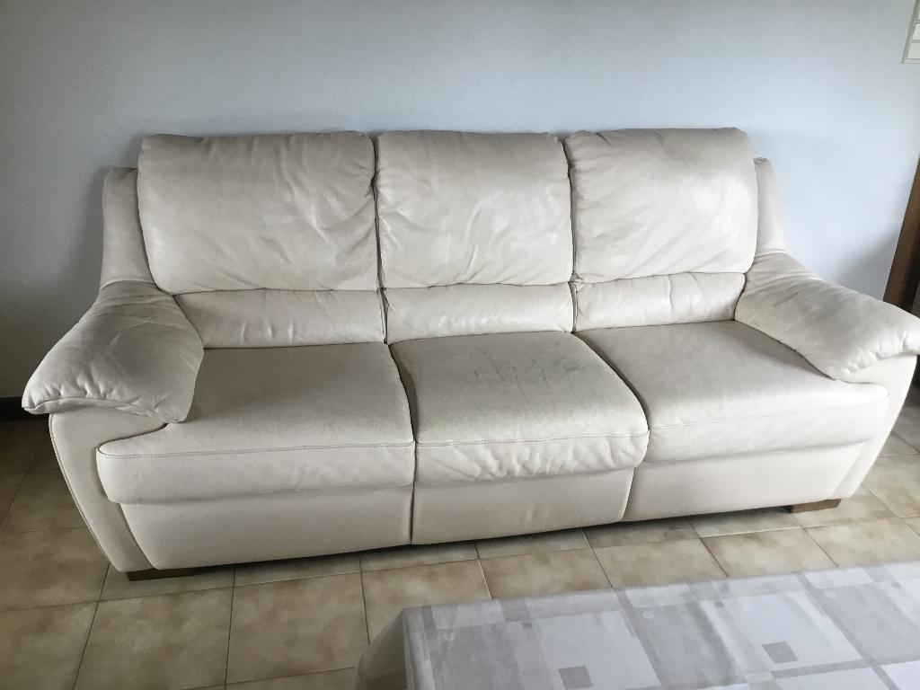 Ecru lederen salon merk is Natuzzi, Enlèvement, Utilisé, Cuir, Klassiek