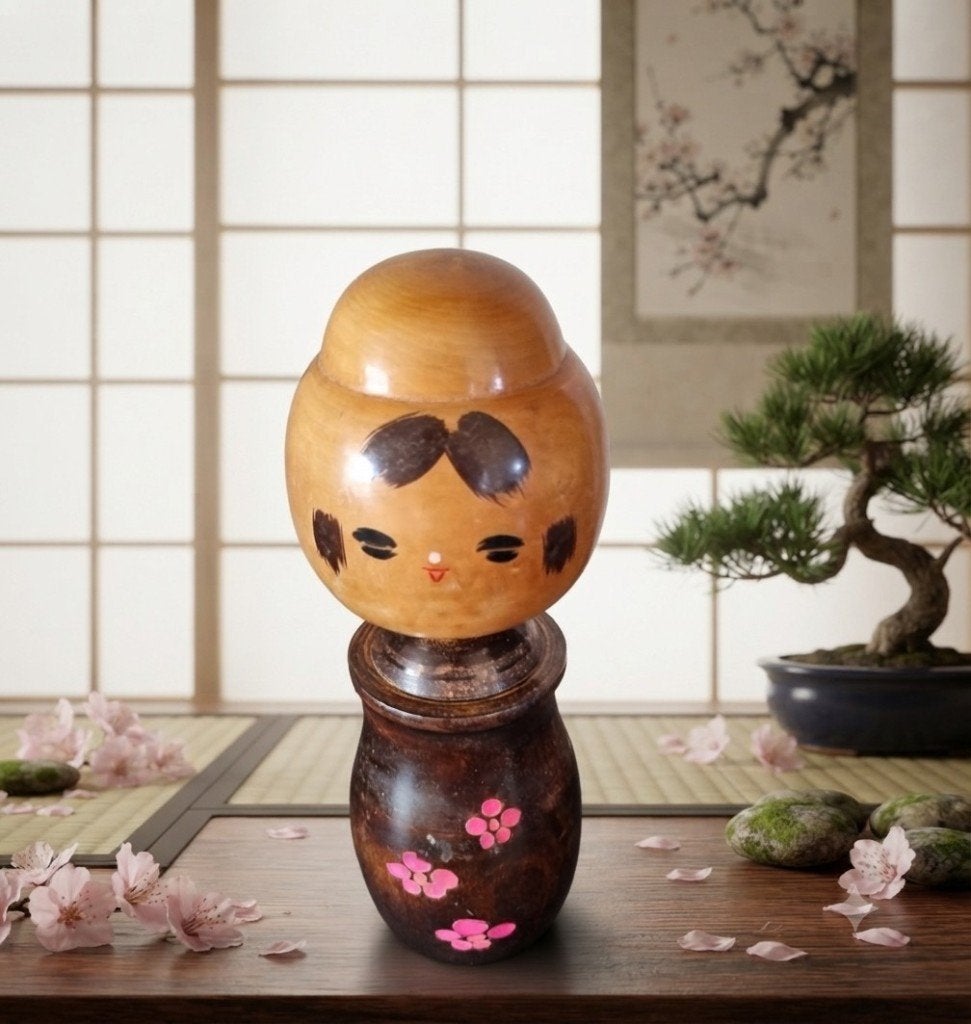 Leuke vintage Kokeshi, Antiek en Kunst, Kunst | Niet-Westerse kunst, Pop, Japan, Hout, Meerkleurig, Geschilderd, Handgemaakt, Versierd