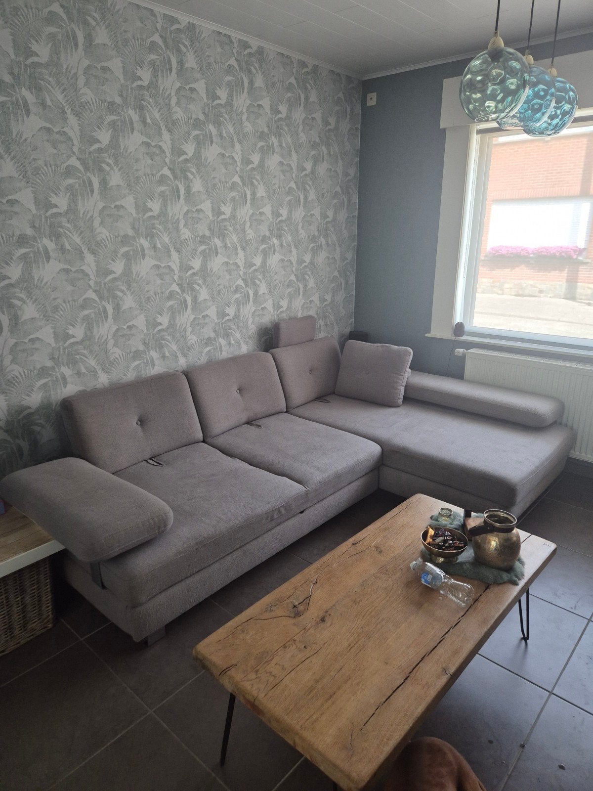 Hoeksalon (zetelbed) met Longchair, Ophalen, Gebruikt, Stof, Tijdloos/modern