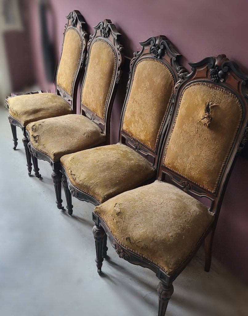 Set van 4 antieke gebeeldhouwde stoelen Louis XV-stijl, Antiek en Kunst, Ophalen