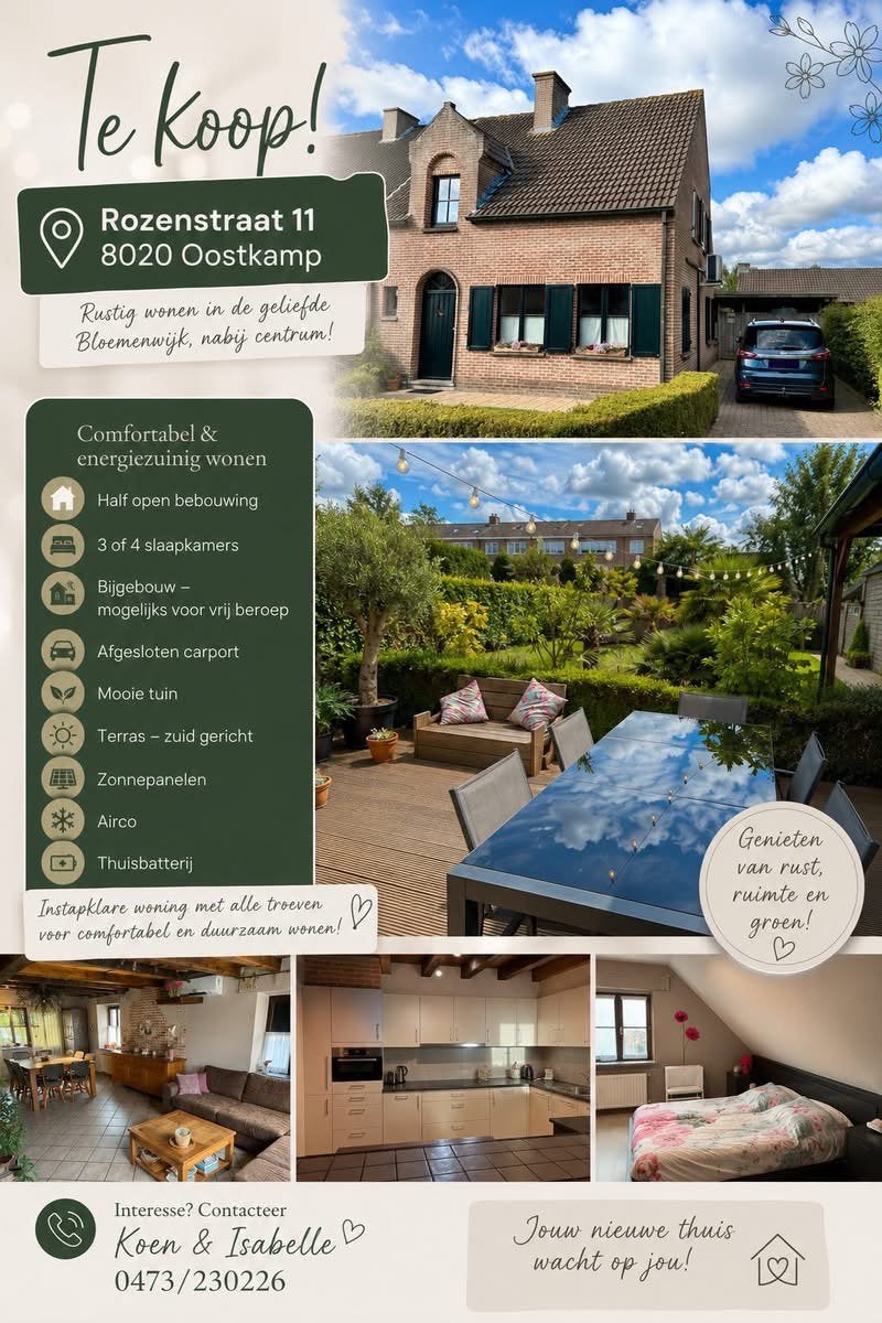 Instapklare woning te Oostkamp - rustige buurt - met airco !, Immo, Maisons à vendre, Bruges, 500 à 1000 m², Autres types, Ventes sans courtier
