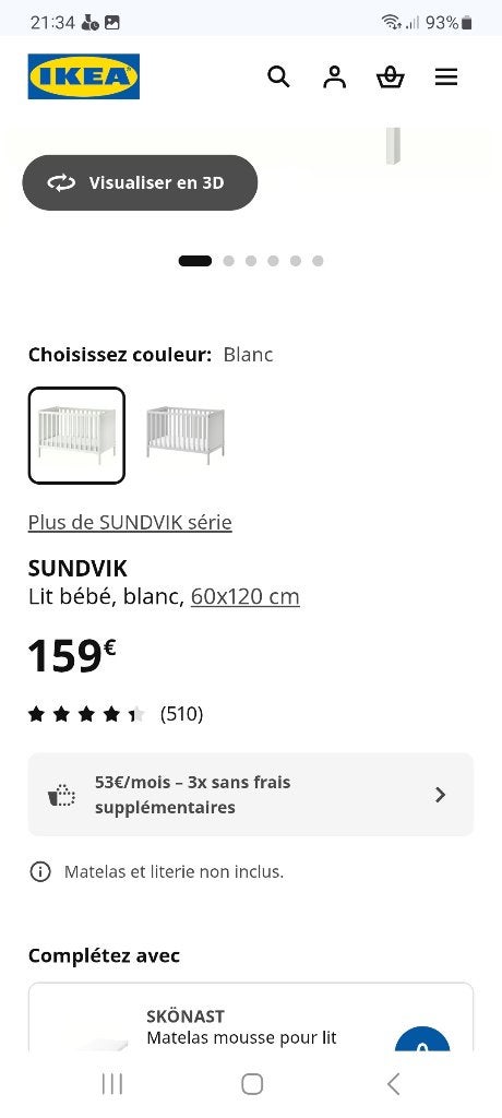 Lit bébé ikea sundvik, Enlèvement, Utilisé, Lit