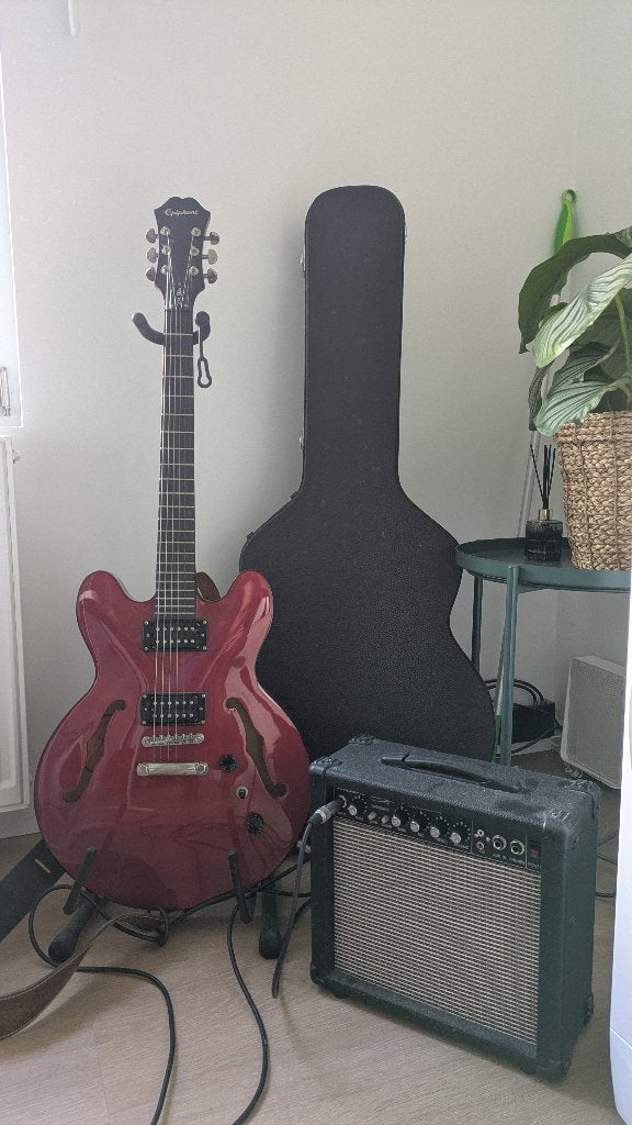 Epiphone Dot Studio (Cherry Red) + Gear, Muziek en Instrumenten, Ophalen, Gebruikt, Hollow body, Epiphone