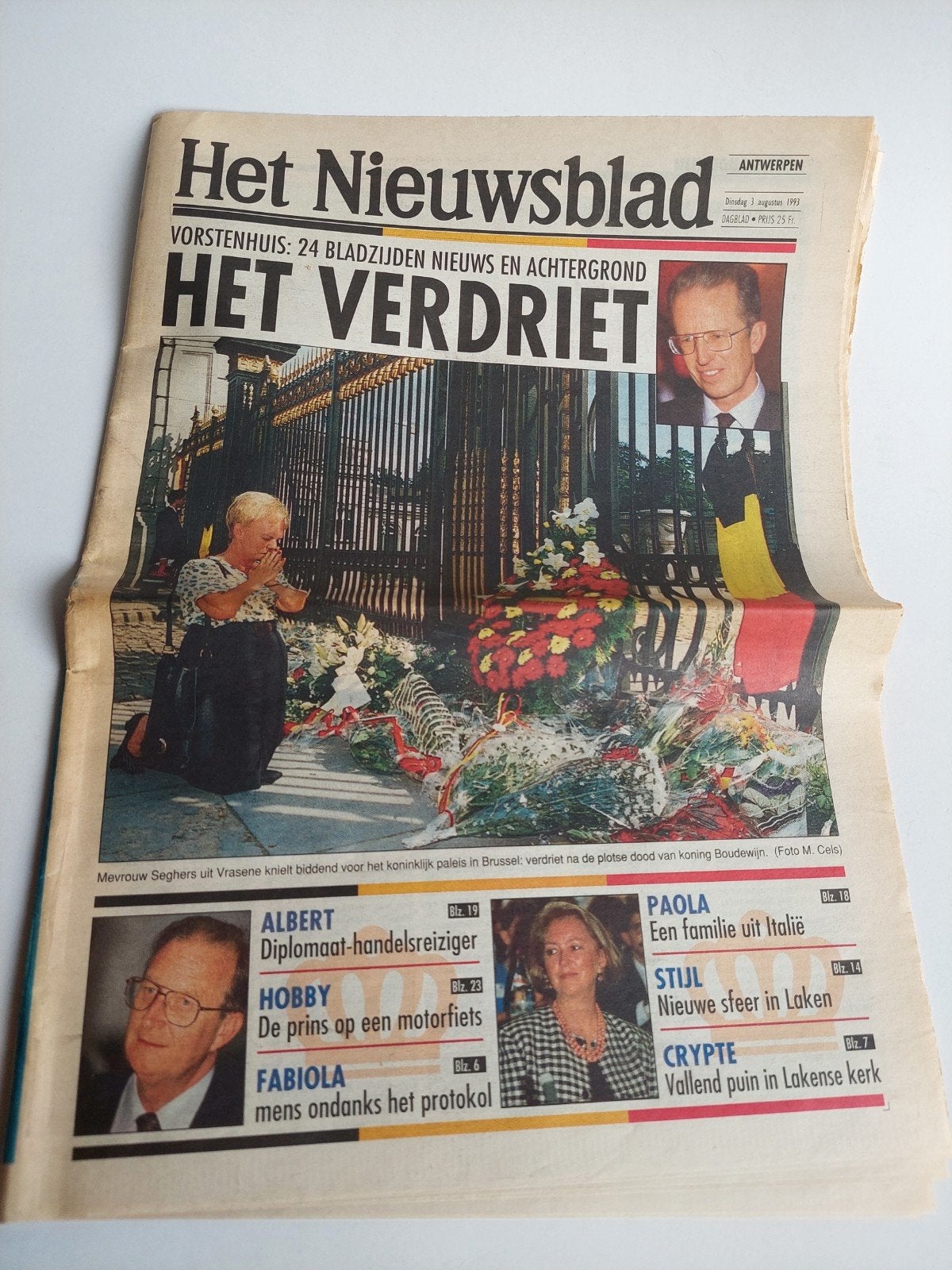 Het Nieuwsblad krant 03/08/1993 - Overlijden Koning Boudewij, Ophalen