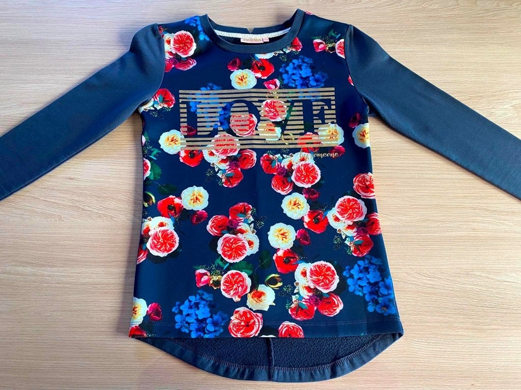 blauwe trui met bloemenprint - Someone - maat 176, Kinderen en Baby's, Kinderkleding | Maat 176, Meisje, Trui of Vest, Ophalen of Verzenden