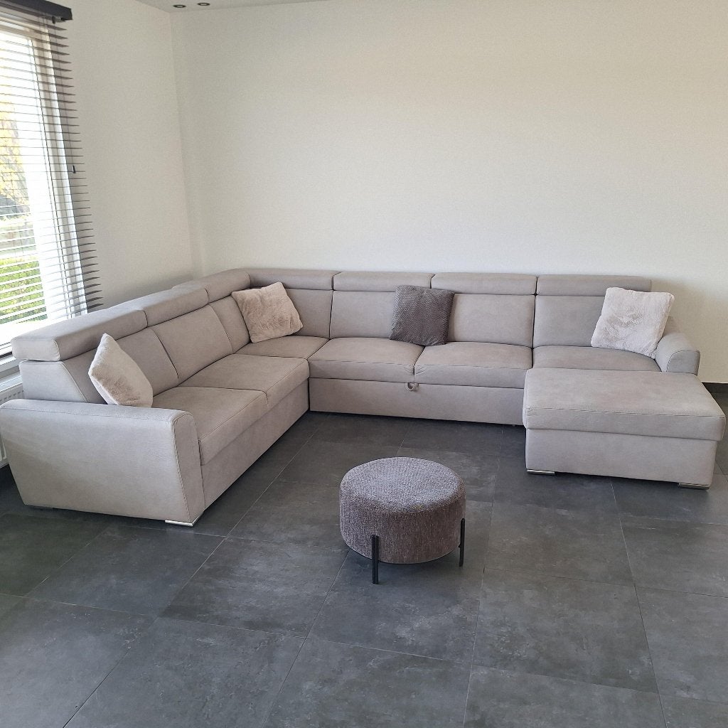 Hoeksalon in grijze microvezel, Ophalen, Zo goed als nieuw, Overige materialen, Modern - hedendaags