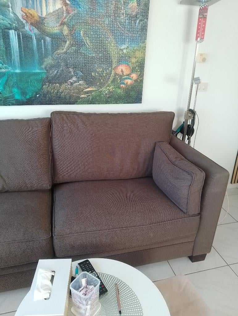 Bruine stoffen driezit, Huis en Inrichting, Zetels | Zetels, Ophalen, Gebruikt, Minder dan 75 cm, Driepersoons