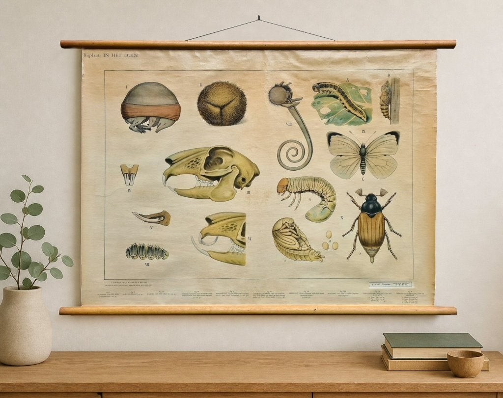 Vintage schoolplaat In het duin – biologie / natuur, Antiek en Kunst, Antiek | Schoolplaten, Ophalen of Verzenden, Natuur en Biologie