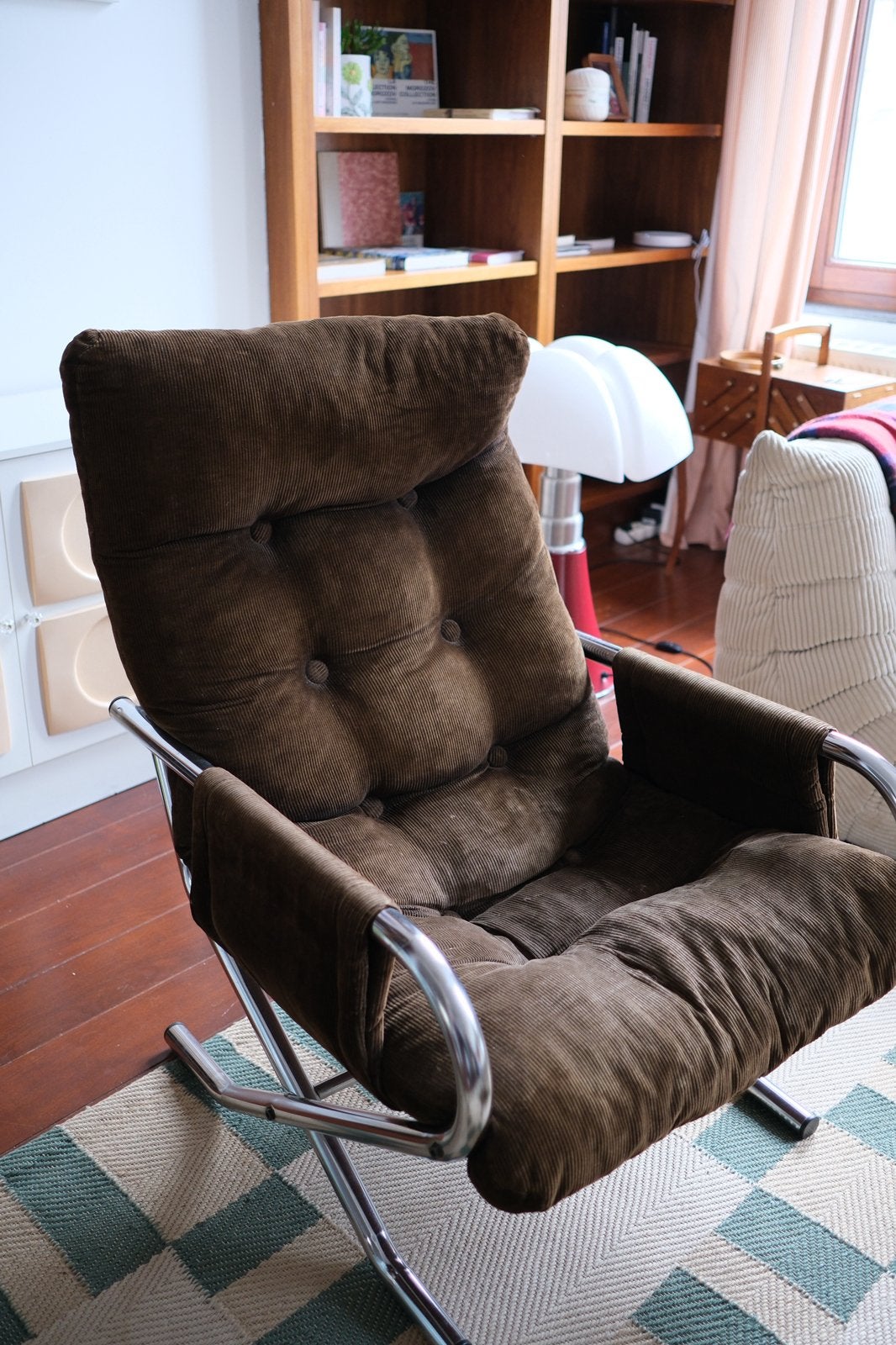 Fauteuil velour cotelé et structure metal, Enlèvement, Utilisé