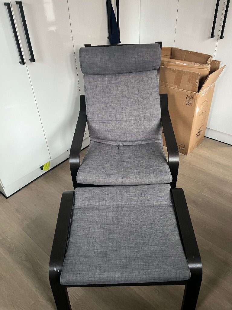 IKEA poäng fauteuil zwart / bruin met grijze bekleding, Ophalen, Gebruikt, Minder dan 75 cm, 50 tot 75 cm