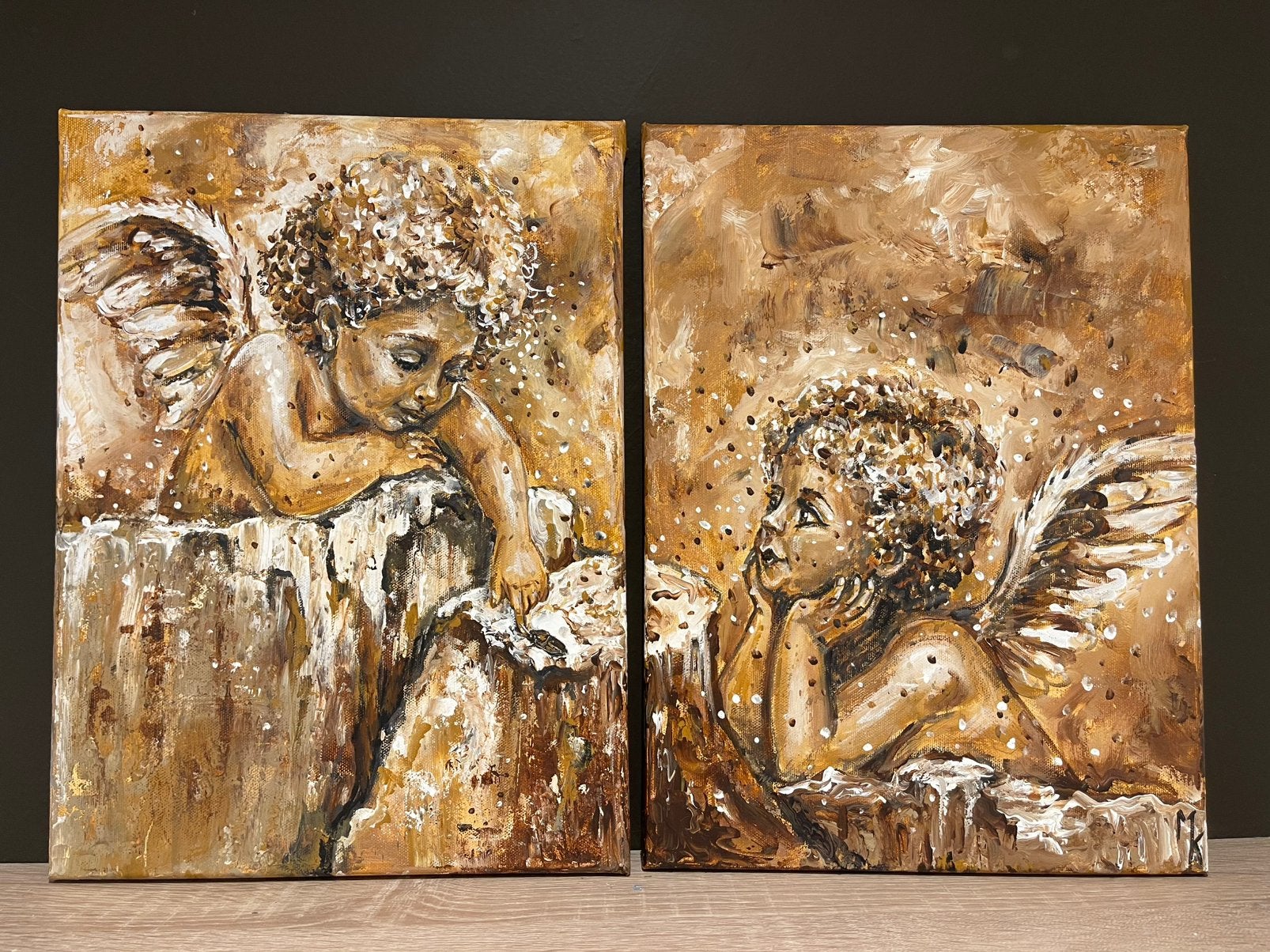 Schilderij 2 luik engeltjes Mk Art, Antiek en Kunst, Ophalen of Verzenden