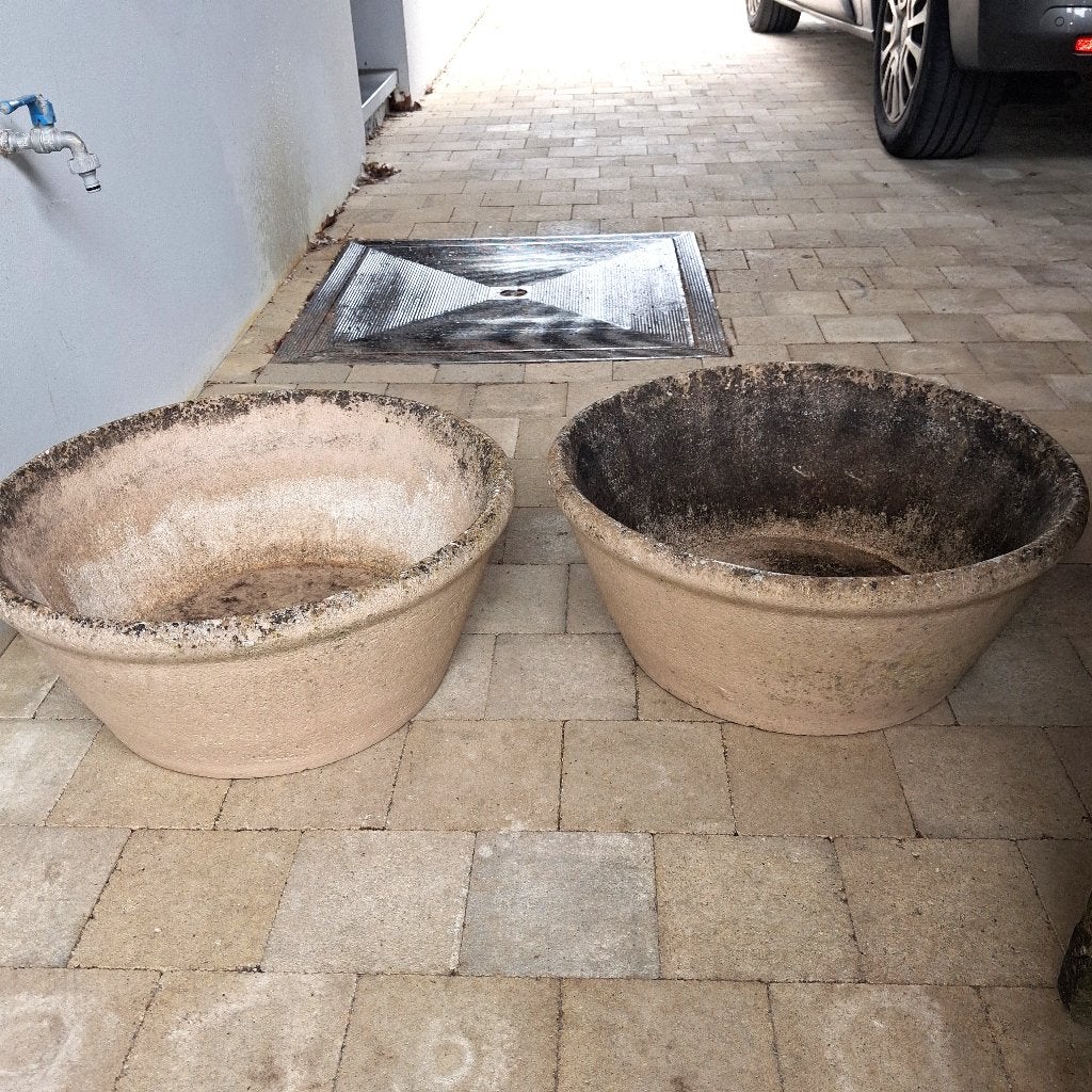 2 antieke stenen plantenbakken per stuk, Ophalen, Gebruikt, Minder dan 30 cm, Minder dan 60 cm