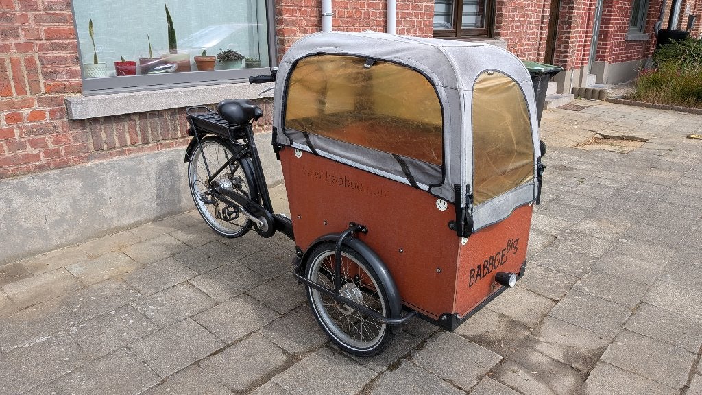 Babboe Big-E Elektrische Bakfiets + Regenhoes + kinderzitjes, Fietsen en Brommers, Fietsen | Bakfietsen, 4 kinderen of meer, Gebruikt