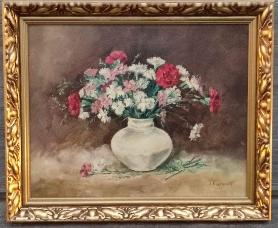 Huile sur toile fleur signe jacques eggermont, Antiquités & Art, Enlèvement ou Envoi, Toile