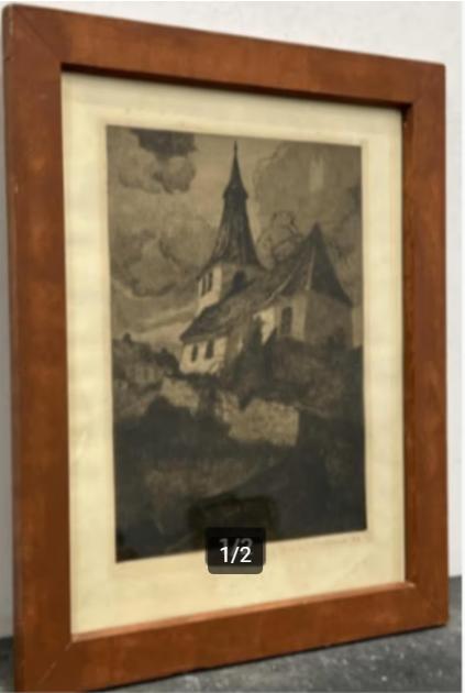 Gravure L Eglise d'Attert signe Camille Barthélémy, Antiquités & Art, Enlèvement ou Envoi