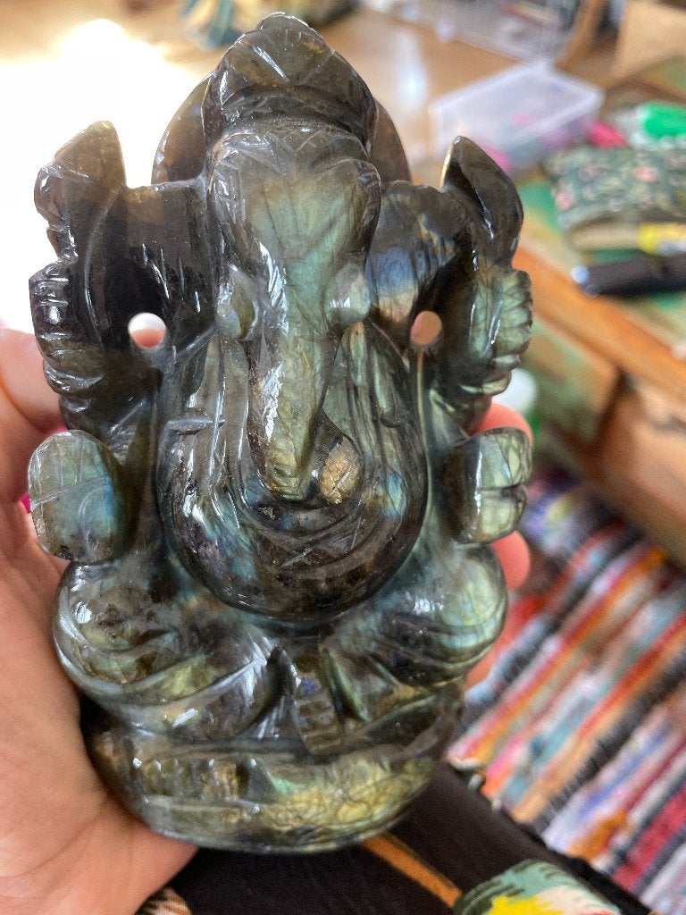 Statue ganesh labradorite, Antiquités & Art, Art | Art non-occidental, Sculpture, Enlèvement ou Envoi, Pierre/céramique, 14 cm
