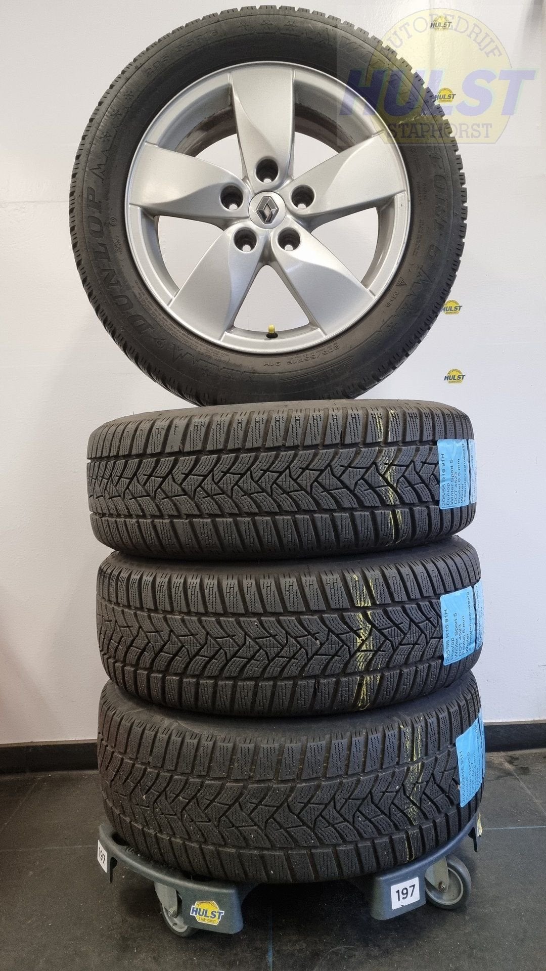 Set originele Renault velgen met Dunlop winterbanden, Ophalen, Gebruikt, -, Banden en Velgen