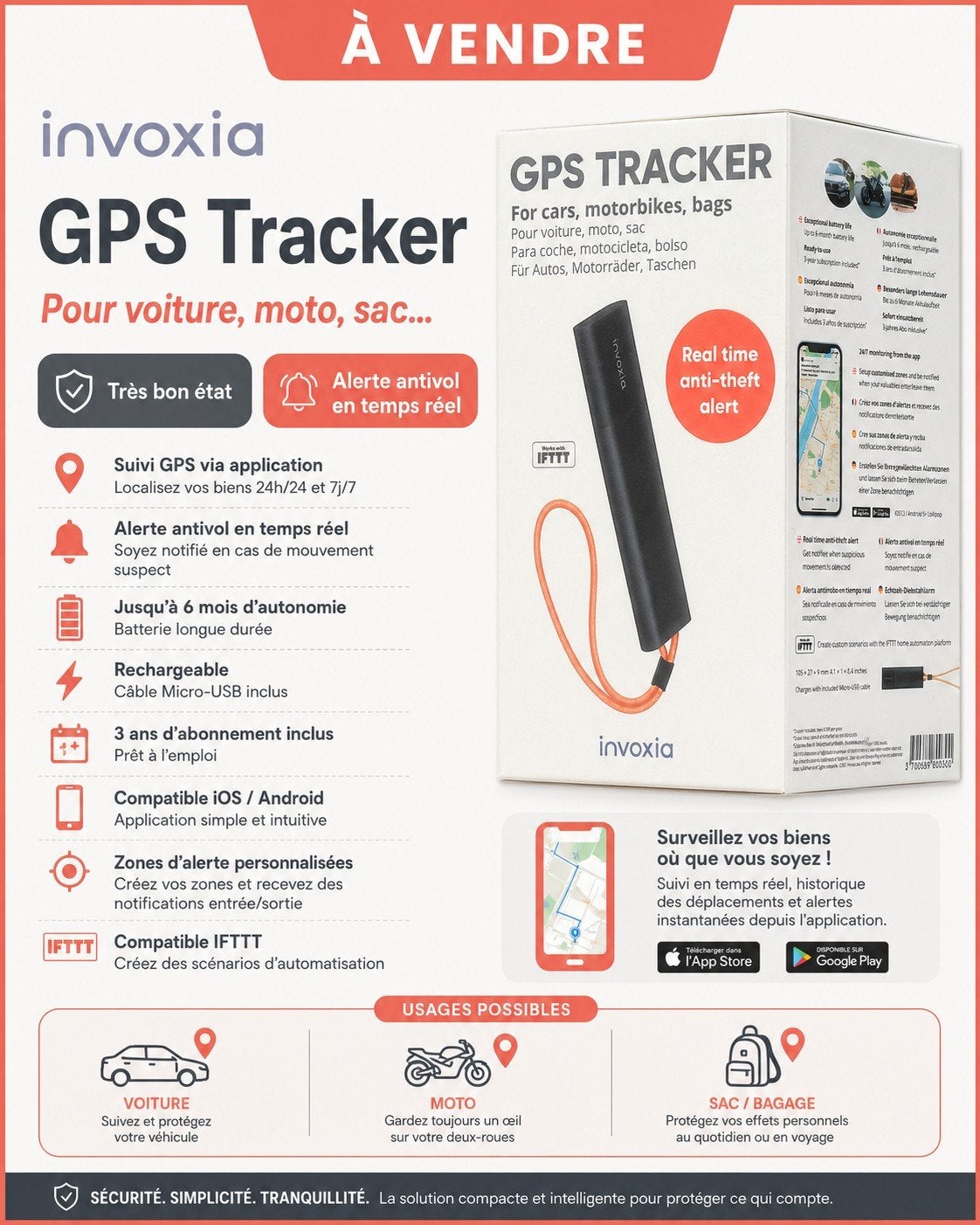GPS-tracker Invoxia, Auto diversen, Ophalen of Verzenden, Zo goed als nieuw