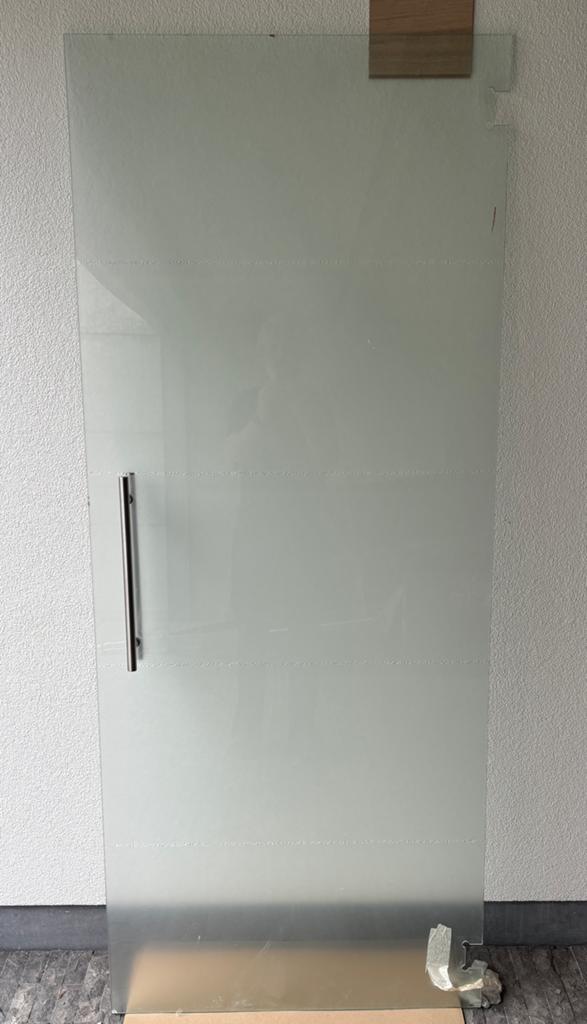 Glazen deur melkglas met doorzichtig streepje, Doe-het-zelf en Bouw, Ophalen, 80 tot 100 cm, Binnendeur, 200 tot 215 cm