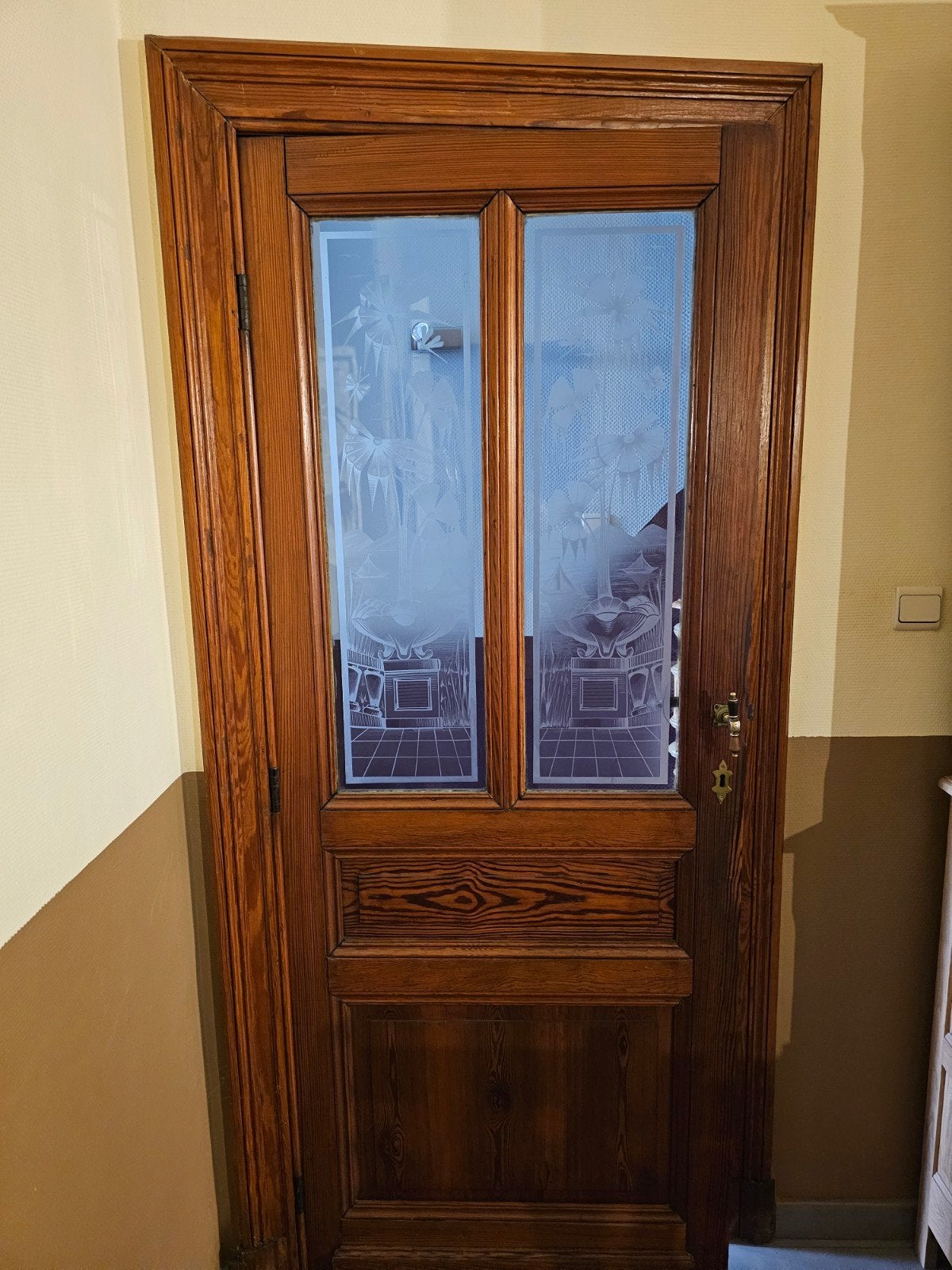 A vendre porte ancienne en pitchpin avec double vitraux, Antiquités & Art, Enlèvement