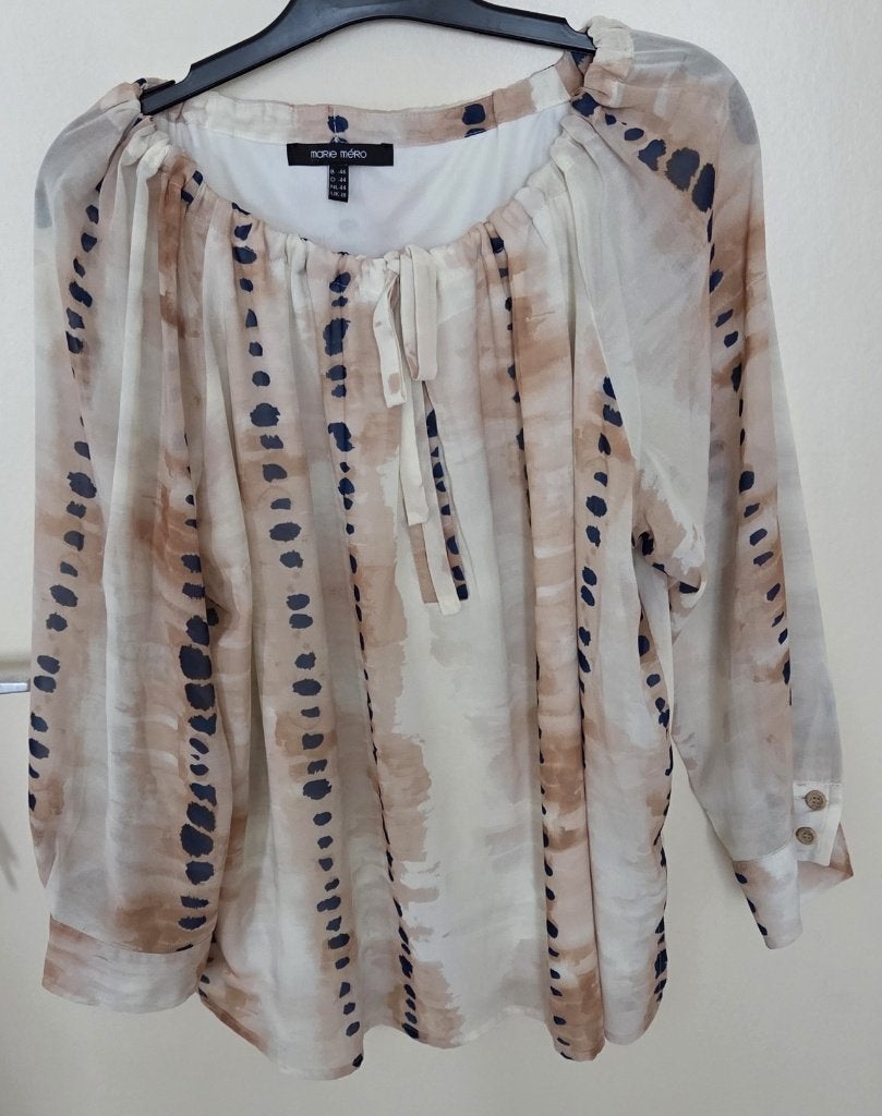 Mooie Marie Méro bloes maat 46 ¾ mouwen – crème/bruin/blauw, Kleding | Dames, Beige, Maat 46/48 (XL) of groter, Marie Méro, Ophalen of Verzenden
