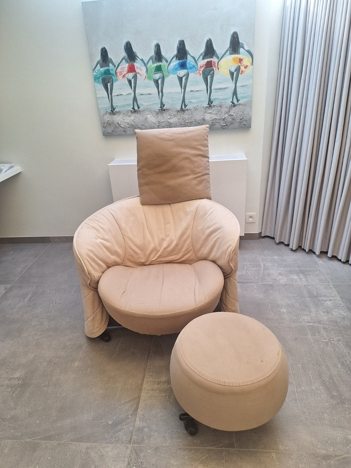 Fauteuil Girotonda avec pouf assorti, Maison & Meubles, 75 à 100 cm, Enlèvement, Utilisé, 75 à 100 cm