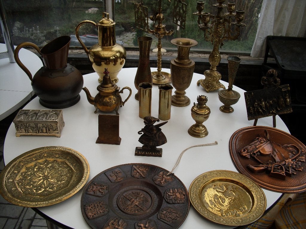 lot koperen vazen, kandelaars, beeldjes, Antiek en Kunst, Ophalen, Koper