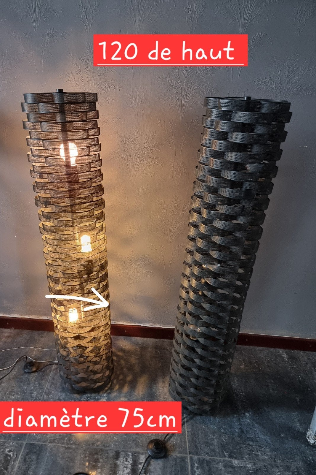 lampadaire design tresse en metal 120cm- avec 3 ampoules inc, Enlèvement, Comme neuf