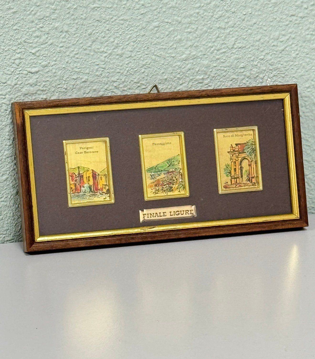 3 mini-peinture italiennes encadrées en or 23 carats, Italie, Maison & Meubles, Enlèvement ou Envoi, Comme neuf