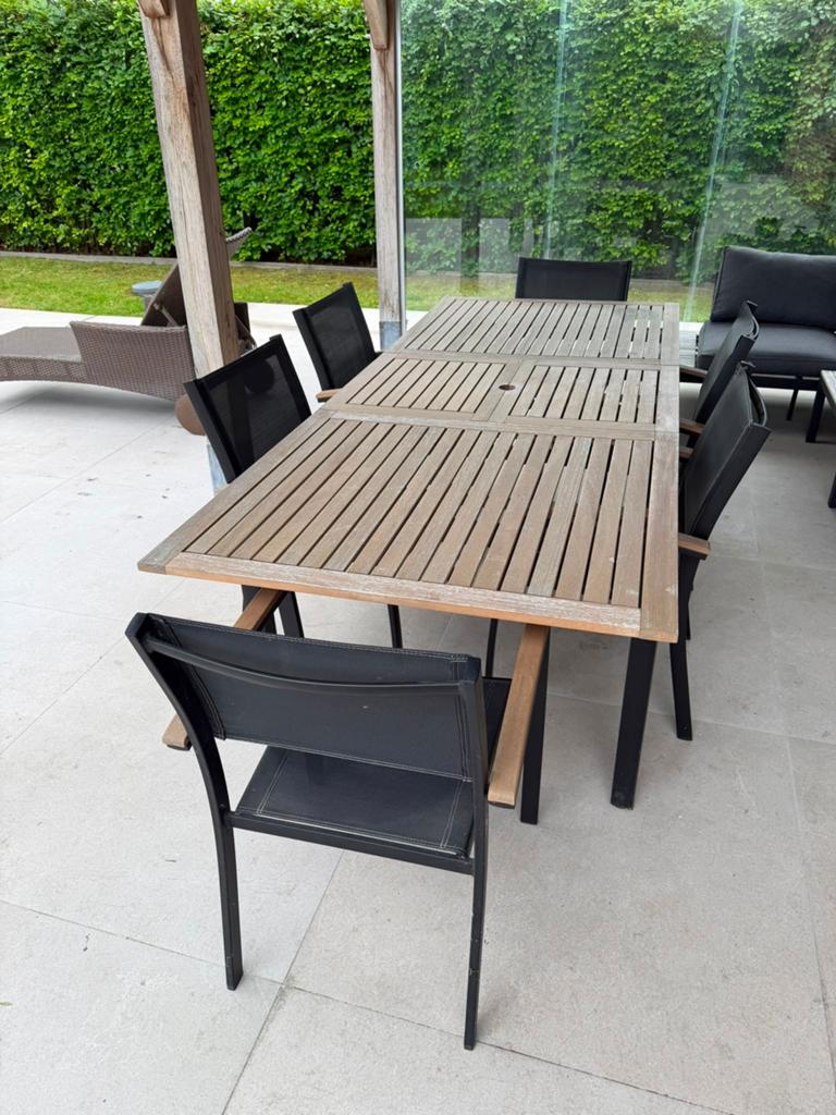 Tuintafel met 6 stoelen, Tuin en Terras, Tuintafels, Ophalen, Zo goed als nieuw, Rechthoekig, Hout