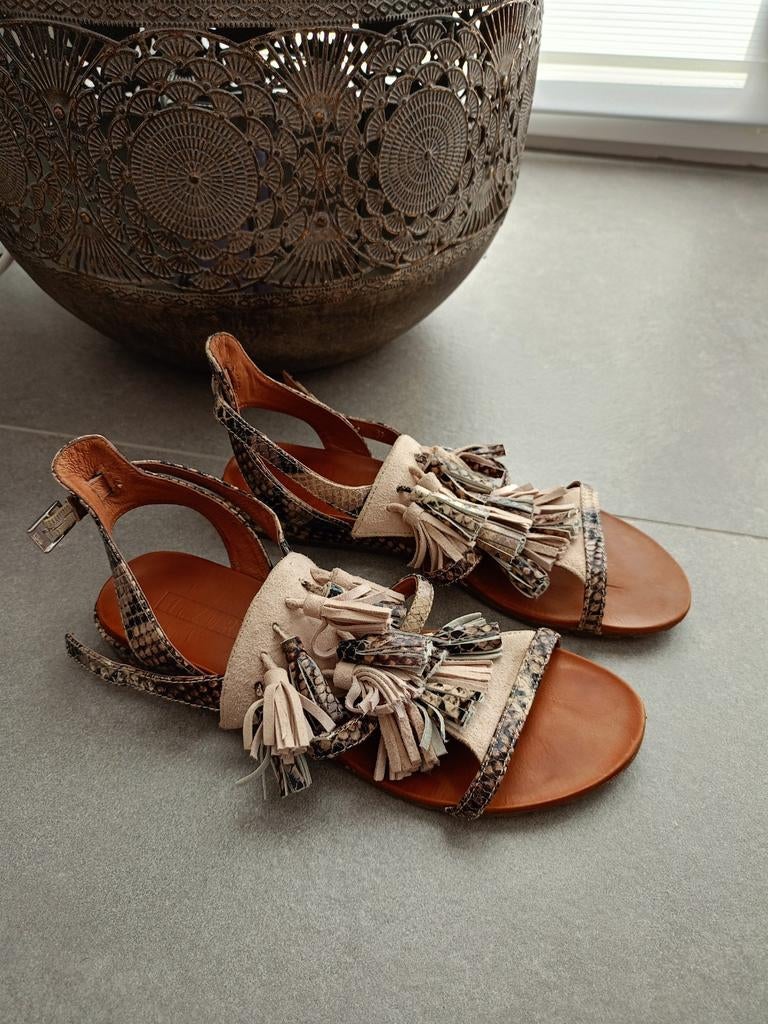 leren sandalen, Kleding | Dames, Schoenen, Verzenden, Beige, Sandalen of Muiltjes, Zo goed als nieuw