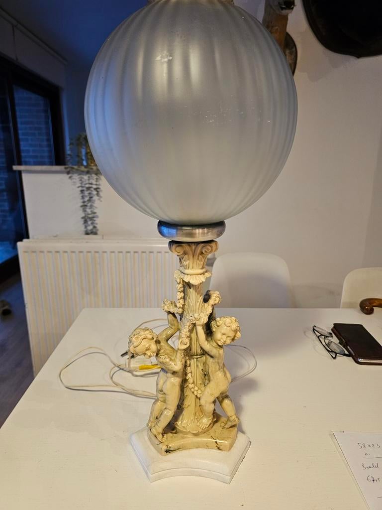 Prachtige antieke tafellamp met engelen, Antiek en Kunst, Ophalen