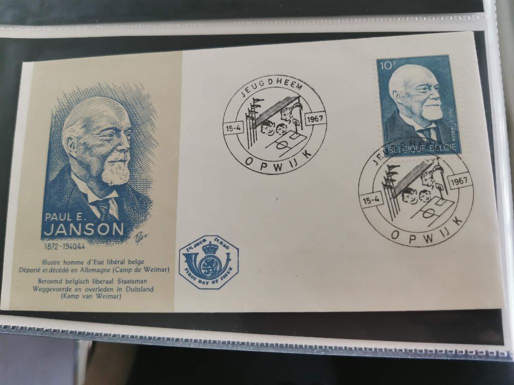 Belgique 1967 - FDC Paul-Emile Janson, homme d'État, Enlèvement ou Envoi, Affranchi, Avec enveloppe, Oblitération 1er jour