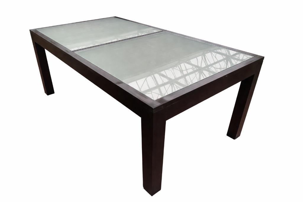 Table de salle à manger en bois massif  verre sablé  185x100, 150 à 200 cm, Cinq personnes ou plus, Comme neuf, Contemporain