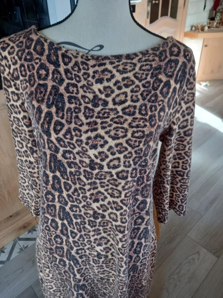 Winter jurk met panterprint, Kleding | Dames, Ophalen of Verzenden, Gedragen, Maat 42/44 (L)
