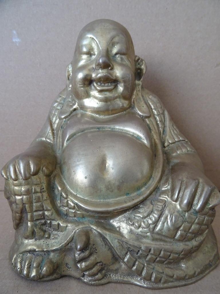 Statue de Bouddha en bronze Bouddha rieur en bronze 14cm, Enlèvement ou Envoi, Utilisé