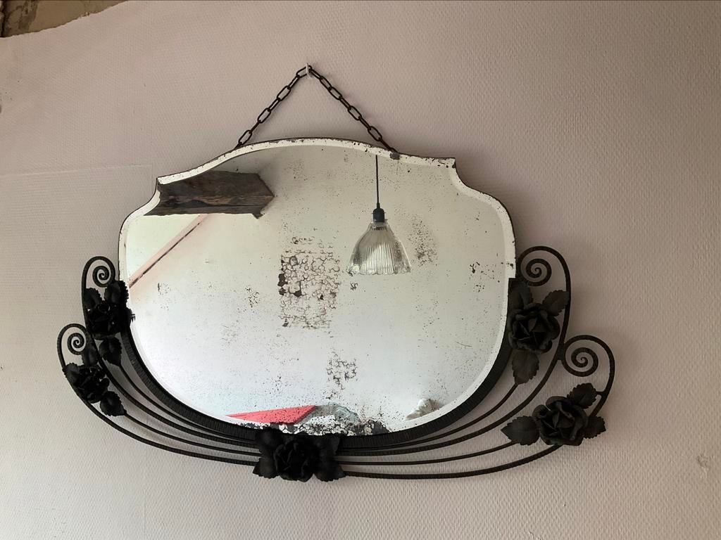 Miroir Art Deco en fer forgé, Antiquités & Art, Enlèvement, Autres formes, 100 à 150 cm, Moins de 100 cm