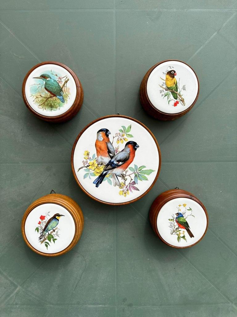 Set van 5 keramische medaillons met vogeldecoratie, Ophalen