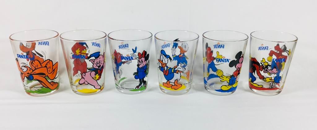 Lot van 6 vintage Design Fanta Disney glazen 70s, Verzamelen, Ophalen of Verzenden, Huis en Inrichting
