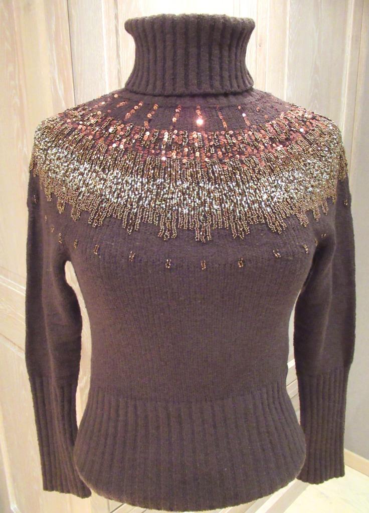 Bruine InWear trui met pailletten en kralen, mt Small, Bruin, Verzenden, Zo goed als nieuw, Maat 36 (S)