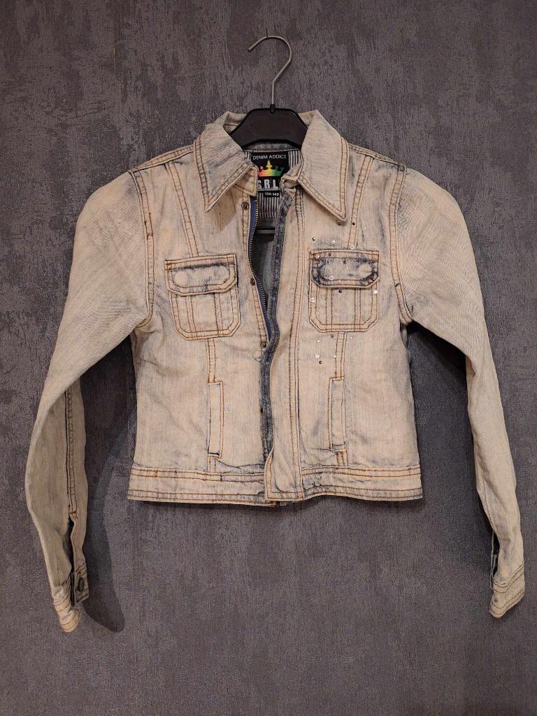 veste en jean taille 134 140, Enlèvement ou Envoi, Utilisé, Fille, Manteau