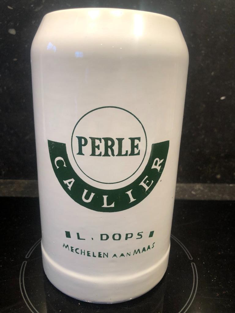 brasserie brouwerij caulier brussel bierpul PERLE 1 liter, Ophalen, Zo goed als nieuw, Pul(len), Overige merken