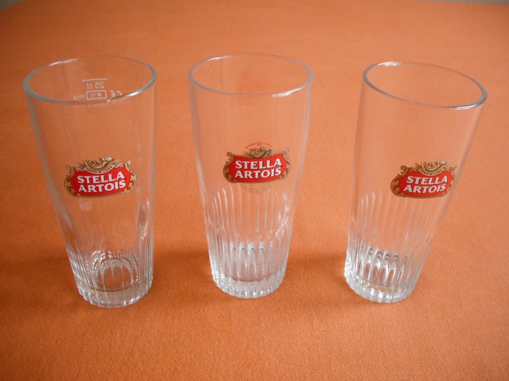 3 VERRES ** STELLA  ARTOIS ** ( 25 Cl ), Collections, Verres & Petits Verres, Enlèvement, Utilisé, Verre à bière
