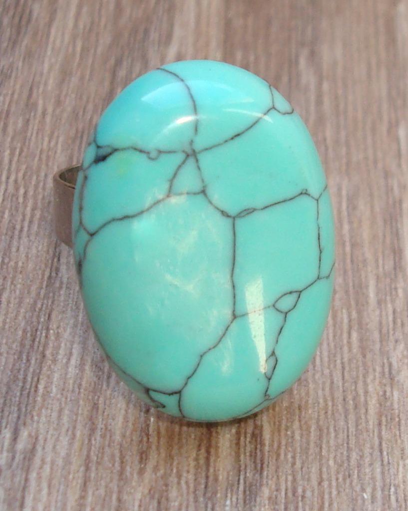 Verstelbare RVS ring met turquoise natuursteen, Handtassen en Accessoires, Ringen, Nieuw, Zilver, IJzer of Staal, Met edelsteen