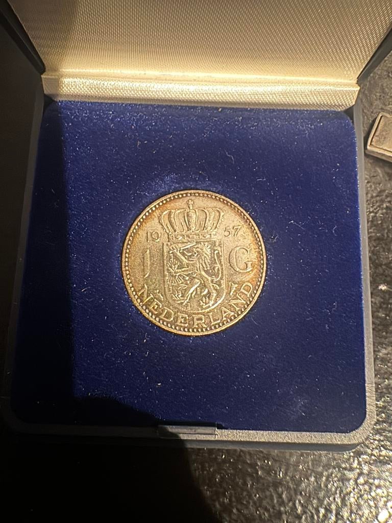gulden 1957 proof zeldzaam, 1 gulden, Koningin Juliana, Zilver, Ophalen of Verzenden