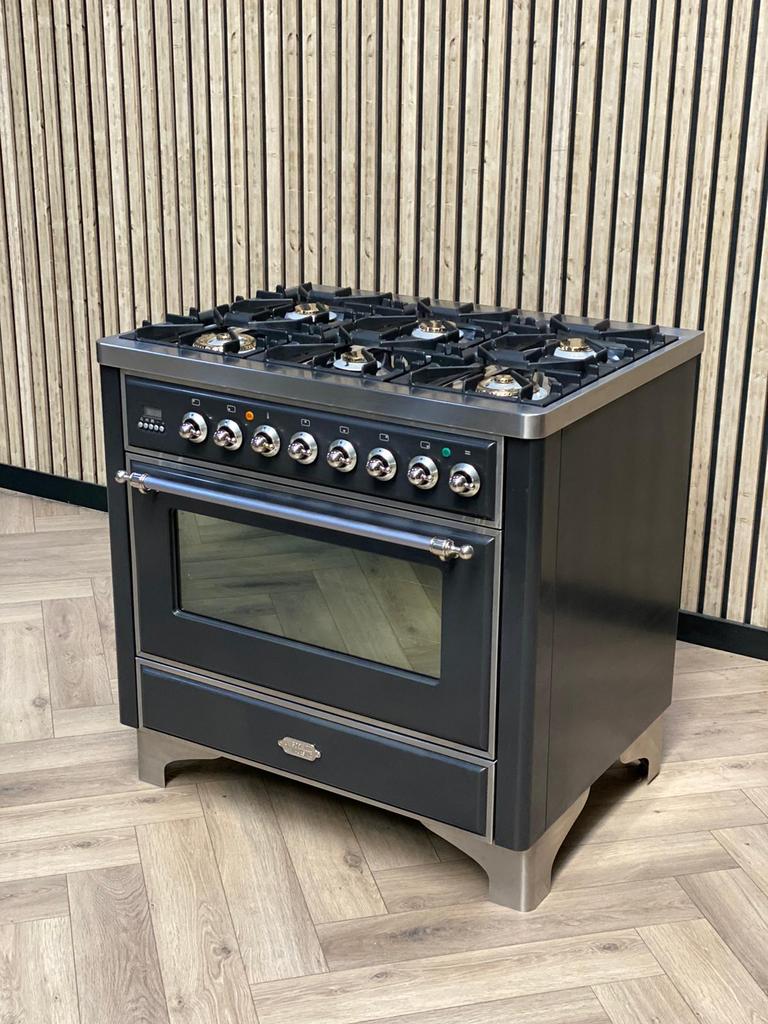 Luxe Boretti Majestic Gas 90cm + Multifunctionele Oven, Warmhoudplaat, 60 cm of meer, Zo goed als nieuw, Gas