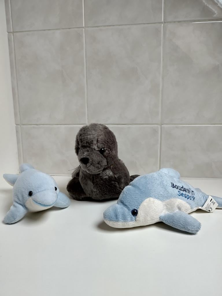 5 zachte knuffels , dolfijnen ,zeehond en pinguin, Ophalen of Verzenden, Gebruikt
